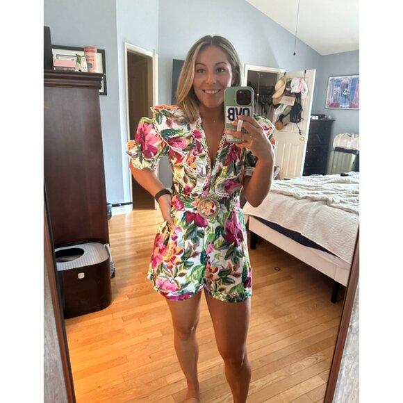 FARM RIO Painted Flowers Romper in Multi Size Small - Picture 2 of 12